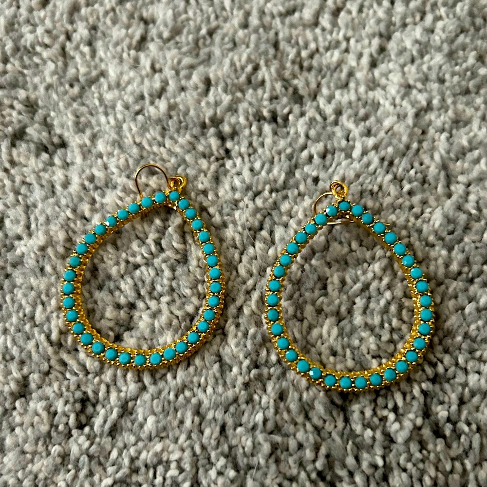 Gold Teardrop Earrings with Turquoise Stones
